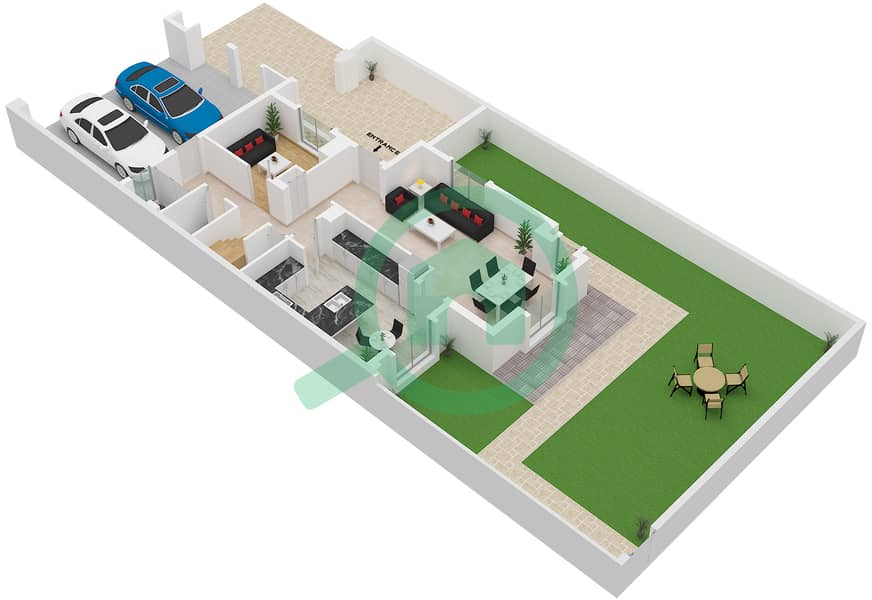 Аль Реем 1 - Вилла 3 Cпальни планировка Тип/мера 3 / UNIT END Type 3 Unit End Ground Floor interactive3D