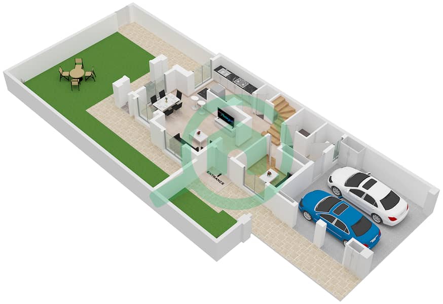 Аль Реем 1 - Вилла 2 Cпальни планировка Тип 4 / UNIT END Type 4 Unit End First Floor interactive3D