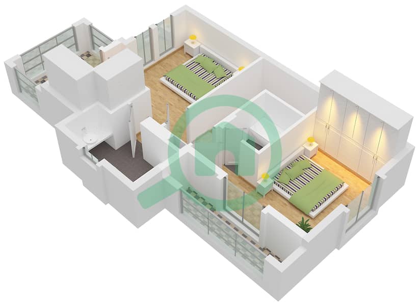 Al Reem 1 - 2 Bedroom Villa Type 4 / UNIT END Floor plan Type 4 Unit End Ground Floor interactive3D