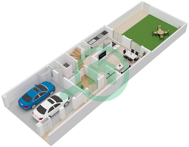 Al Reem 1 - 2 Bedroom Villa Type/unit 4 / UNIT MIDDLE Floor plan Type 4 Unit Middle Ground Floor interactive3D