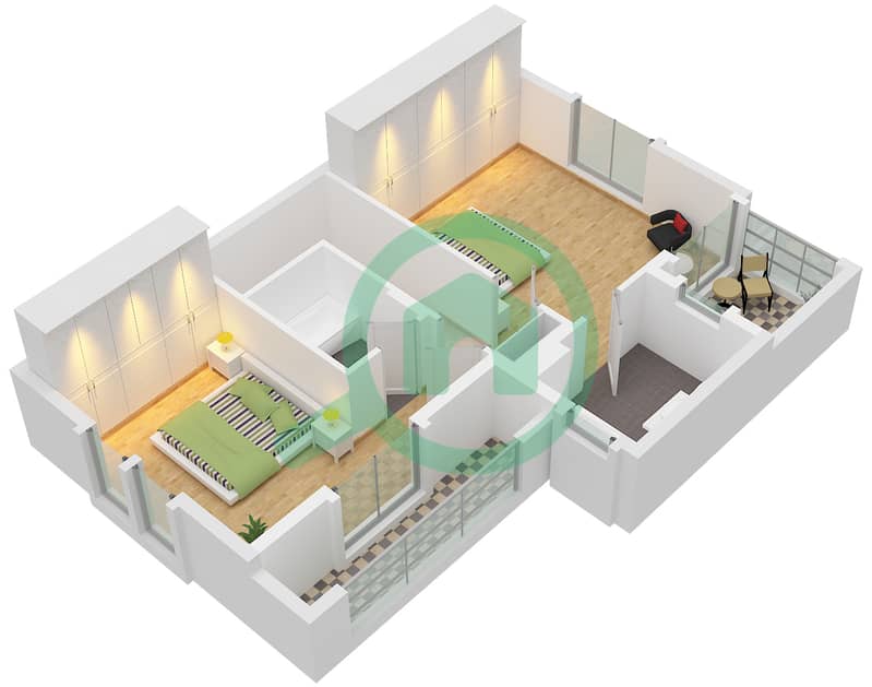 Al Reem 1 - 2 Bedroom Villa Type/unit 4 / UNIT MIDDLE Floor plan Type 4 Unit Middle First Floor interactive3D