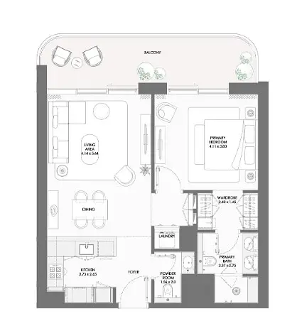 1 BR floor plan