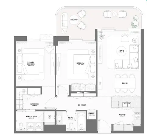 2 BR floor plan