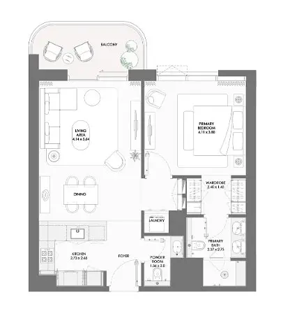 1 BR floor plan