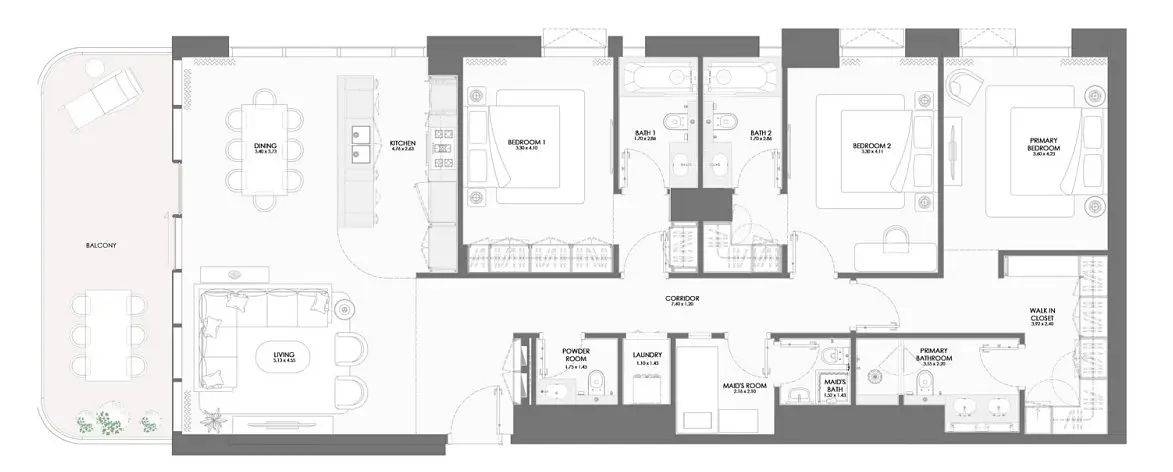 3 BR floor plan
