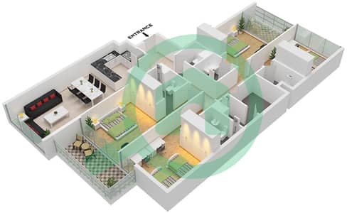 Cluster A - 4 卧室公寓类型C FLOOR 2-6戶型图