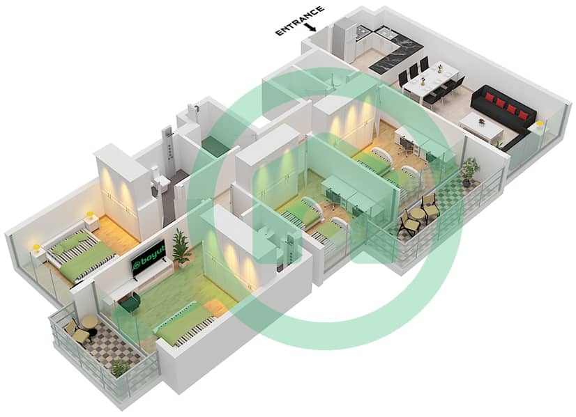Cluster A - Апартамент 4 Cпальни планировка Тип E FLOOR GROUND-6 Type E Floor Ground-6 interactive3D