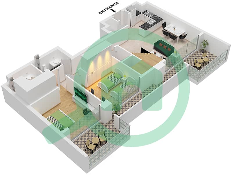 Cluster A - 4 Bedroom Penthouse Type A FLOOR 7,8 Floor plan Type A Lower Floor 7 interactive3D