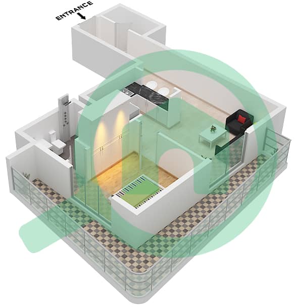 宾格蒂新星公寓 - 1 卧室公寓类型F戶型图 Type F interactive3D