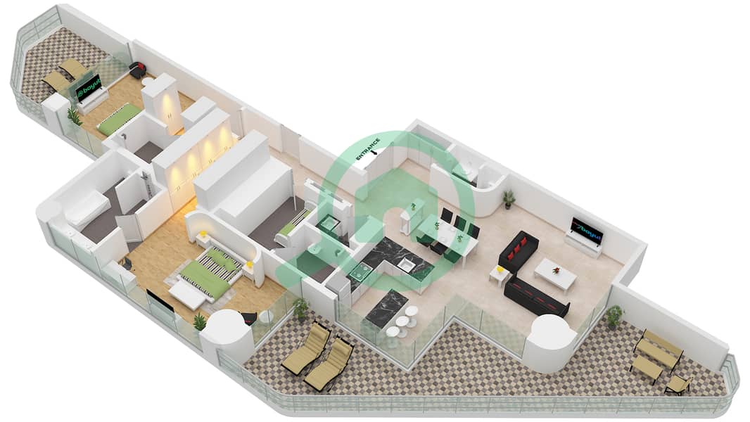 Eywa Tower - 2 卧室公寓类型／单位C / UNIT 03 FLOOR 4戶型图 Type C Unit 03 Floor 4 interactive3D