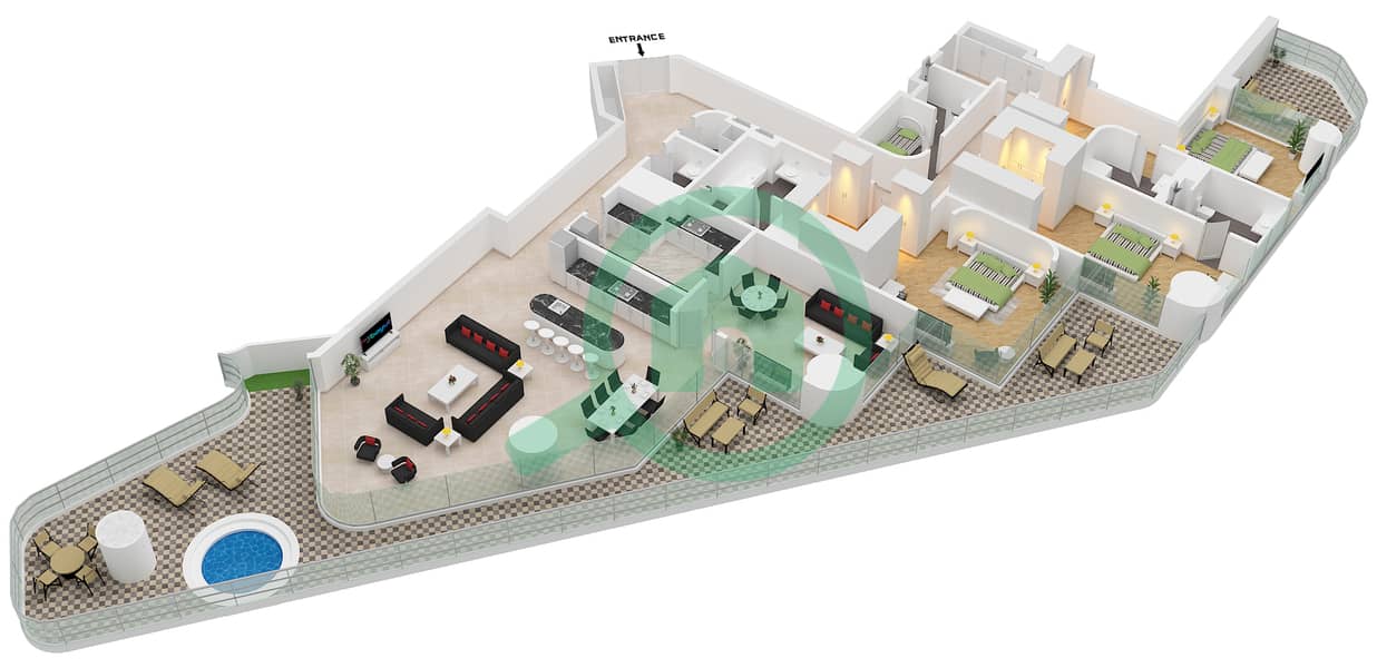 Эйва Тауэр - Апартамент 3 Cпальни планировка Тип/мера A / UNIT 01 FLOOR 3 Type A Unit 01 Floor 3 interactive3D