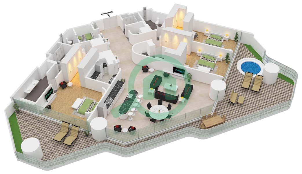Eywa Tower - 3 Bedroom Apartment Type/unit B / UNIT 02 FLOOR 10 Floor plan Type B Unit 02 Floor 10 interactive3D
