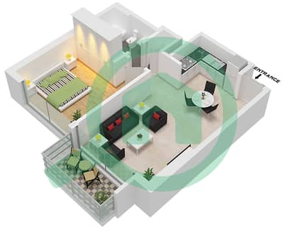 المخططات الطابقية لتصميم النموذج A شقة 1 غرفة نوم - آكت تو