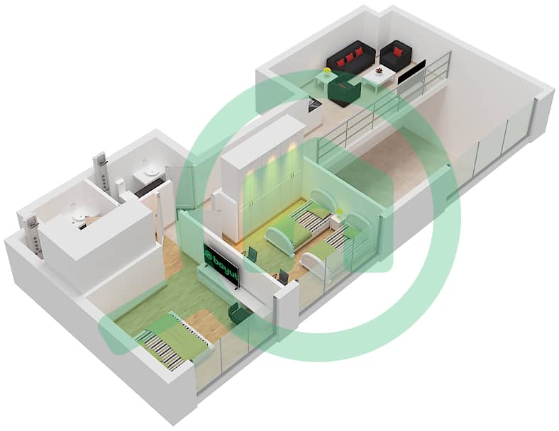 Cluster B - 4 卧室公寓类型A FLOOR 7,8戶型图 Type A Upper Floor 8 interactive3D