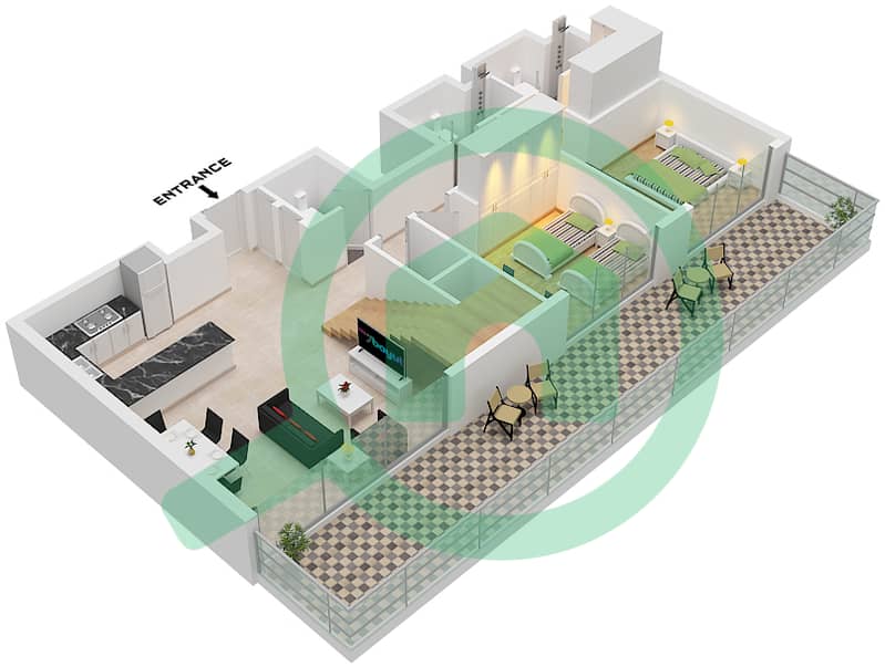 Cluster B - 4 卧室公寓类型G FLOOR 7,8戶型图 Type G Lower Floor 7 interactive3D