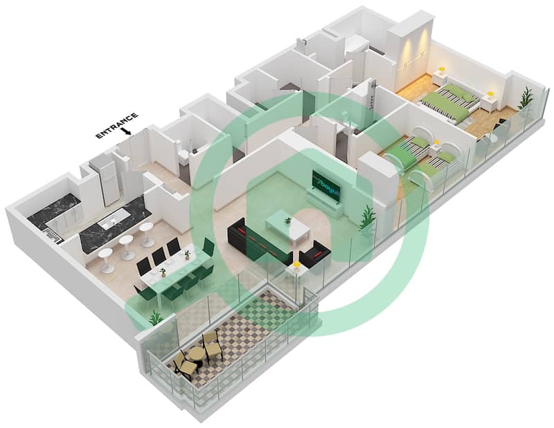المخططات الطابقية لتصميم النموذج / الوحدة A-2D /UNIT 2 FLOOR 30-45 شقة 2 غرفة نوم - أبراج البطين Type A-2D Unit 2 Floor 30-45
Unit 3 Floor 3-29 interactive3D