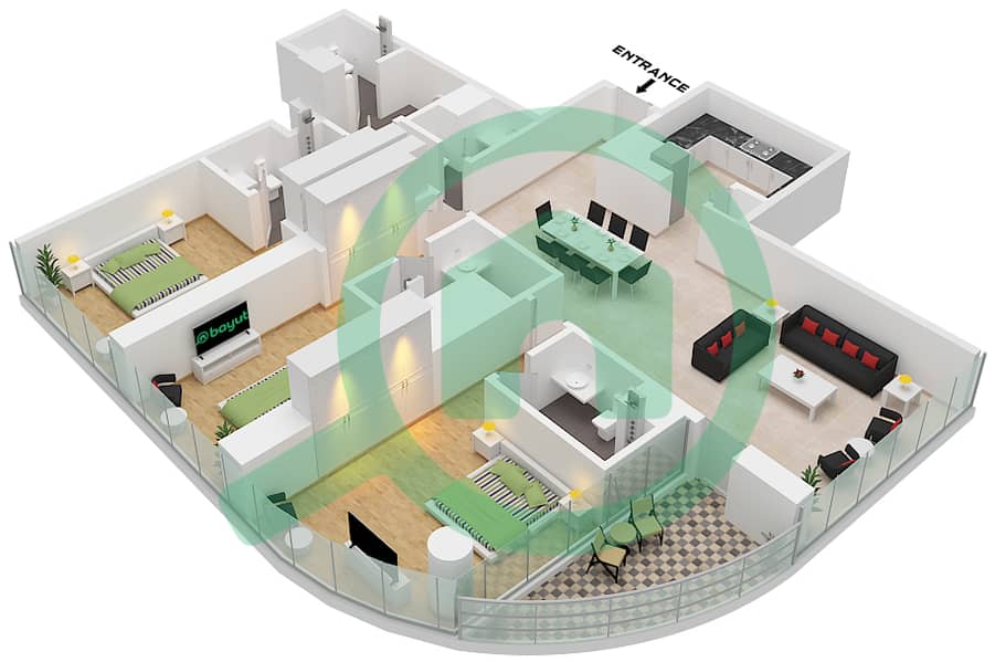 Sobha Seahaven Tower A - 3 Bedroom Apartment Type/unit B / UNIT 4 FLOOR 11-23 Floor plan Type B Unit 4 Floor 11-23 interactive3D