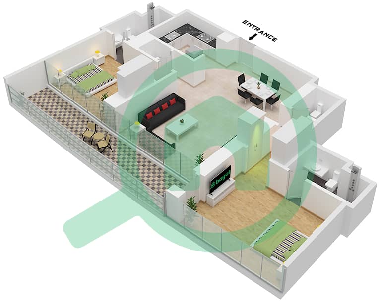 Собха Сихэвен Тауэр А - Апартамент 2 Cпальни планировка Тип/мера A / UNIT 2 FLOOR 11-32,34 Type A Unit 2 Floor 11-32,34 interactive3D