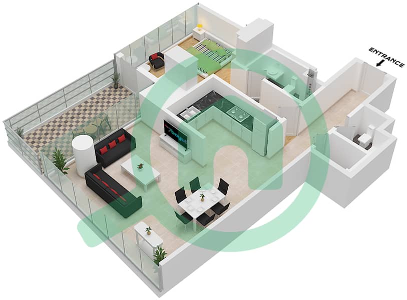 المخططات الطابقية لتصميم النموذج / الوحدة C / UNIT 5 FLOOR 35-40,42 شقة 1 غرفة نوم - برج شوبا سيهافن أ Type C Unit 5 Floor 35-40,42 interactive3D