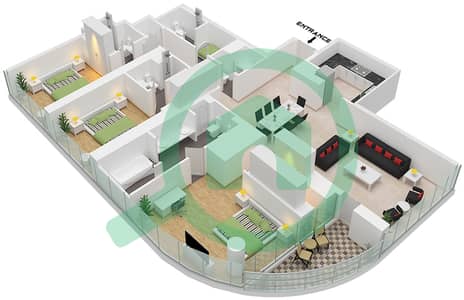 Собха Сихэвен Тауэр А - Апартамент 3 Cпальни планировка Тип/мера C / UNIT 4 FLOOR 38