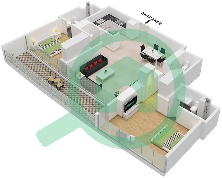 Собха Сихэвен Тауэр А - Апартамент 2 Cпальни планировка Тип/мера A / UNIT 2 FLOOR 41 Type A Unit 2 Floor 41 interactive3D