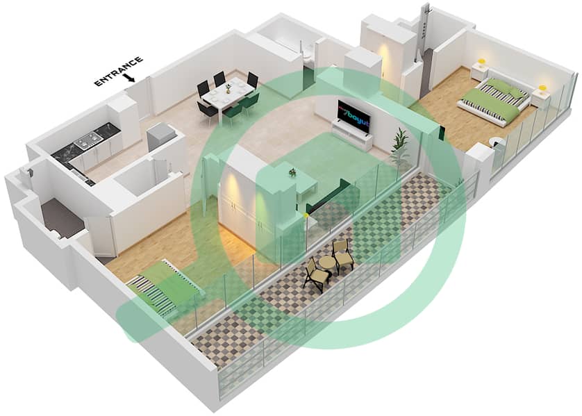 Собха Сихэвен Тауэр А - Апартамент 2 Cпальни планировка Тип/мера A / UNIT 2 FLOOR 42 Type A Unit 2 Floor 42 interactive3D