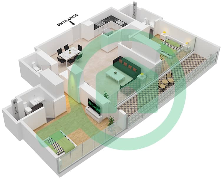 Собха Сихэвен Тауэр А - Апартамент 2 Cпальни планировка Тип/мера B / UNIT 3 FLOOR 42 Type B Unit 3 Floor 42 interactive3D