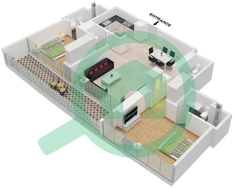 Собха Сихэвен Тауэр А - Апартамент 2 Cпальни планировка Тип/мера A / UNIT 2 FLOOR 43 Type A Unit 2 Floor 43 interactive3D