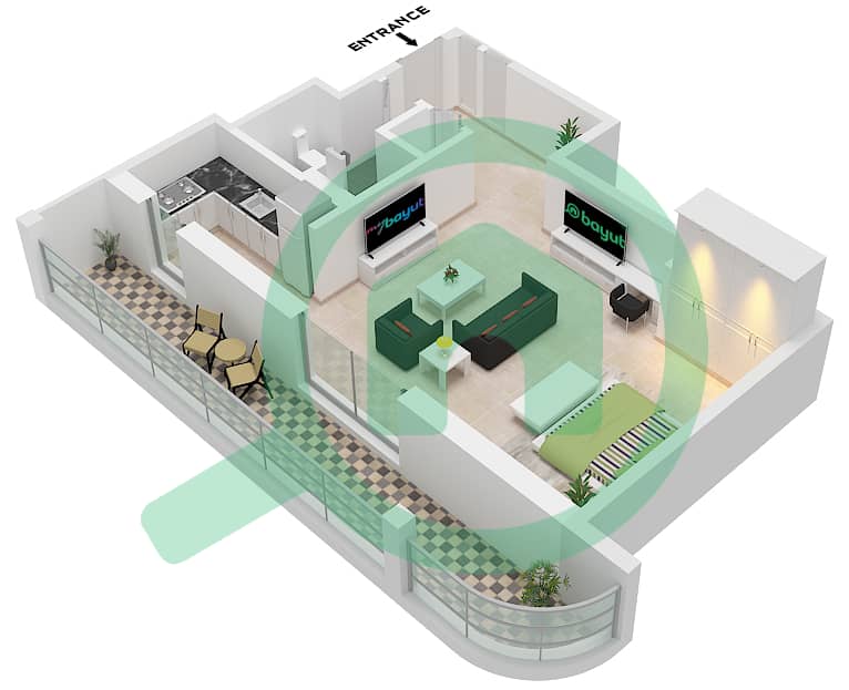 Cello Residences Tower A - Studio Apartment Type/unit B-1 / UNIT 3 FLOOR 1 Floor plan Type B-1 Unit 3 Floor 1 interactive3D