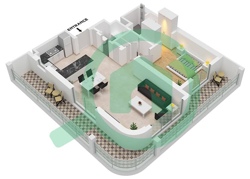 Cello Residences Tower A - 1 Bedroom Apartment Type/unit A-1 / UNIT 5 FLOOR 1 Floor plan Type A-1 Unit 5 Floor 1 interactive3D
