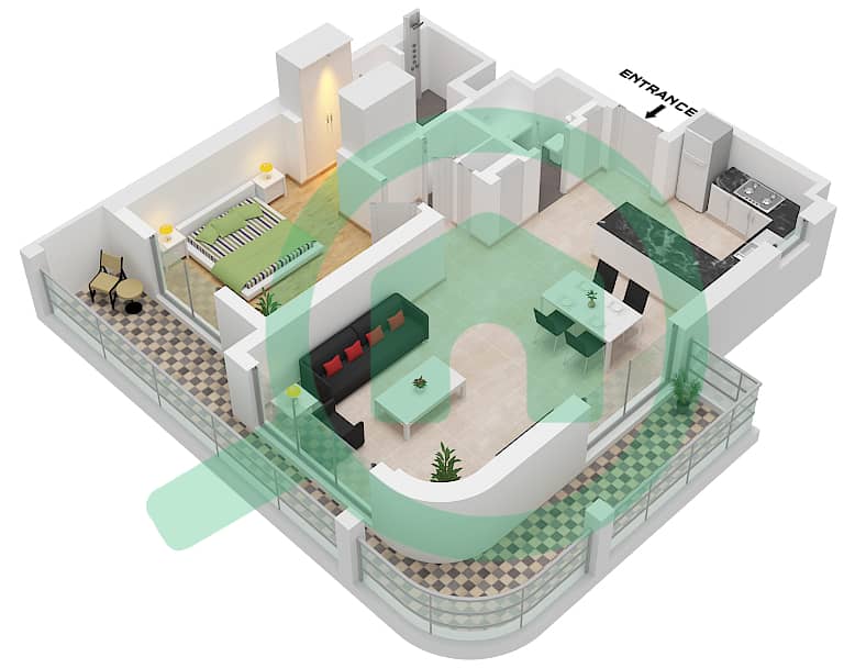 Cello Residences Tower A - 1 卧室公寓类型／单位A-4 / UNIT 7 FLOOR 5戶型图 Type A-4 Unit 7 Floor 5 interactive3D