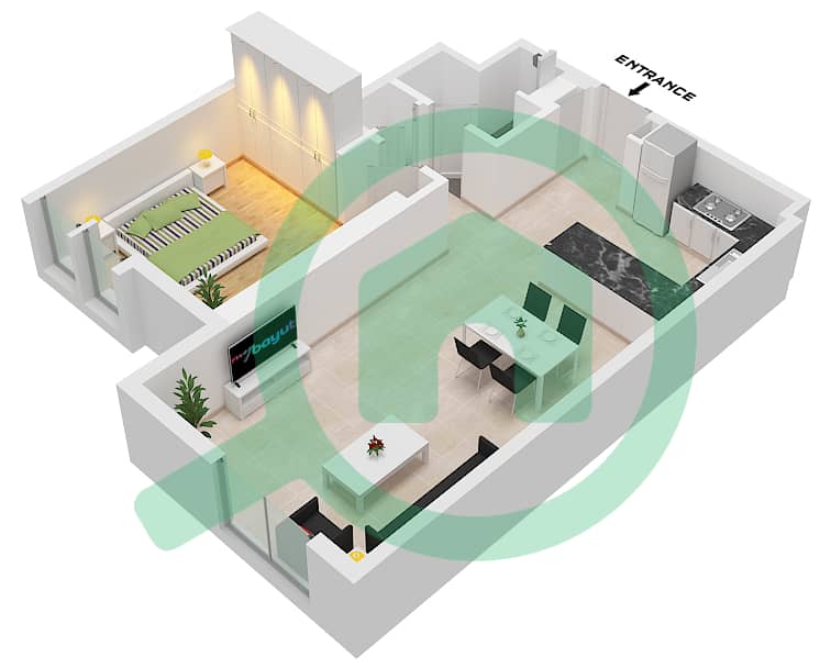 Cello Residences Tower A - 1 Bedroom Apartment Type/unit C-3 / UNIT 2,5 FLOOR 5-21 Floor plan Type C-3 Unit 5 Floor 5-20 
Unit 2 Floor 21 interactive3D