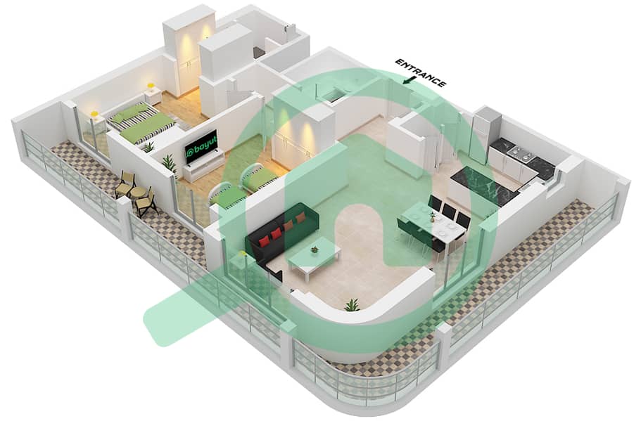 Cello Residences Tower A - 2 Bedroom Apartment Type/unit A-1 / UNIT 2 FLOOR 1 Floor plan Type A-1 Unit 2 Floor 1 interactive3D