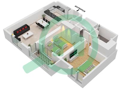 Cello Residences Tower A - Апартамент 2 Cпальни планировка Тип/мера B-2 / UNIT 4 FLOOR 6-20