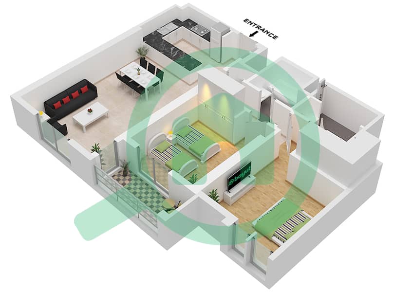 Cello Residences Tower A - 2 Bedroom Apartment Type/unit B-2 / UNIT 4 FLOOR 6-20 Floor plan Type B-2 Unit 4 Floor 6-20 interactive3D