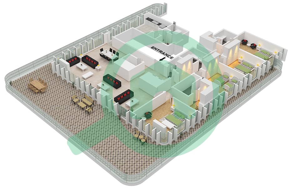 Cello Residences Tower A - 4 卧室顶楼公寓类型／单位A-1 / UNIT 1 FLOOR 21戶型图 Type A-1 Unit 1 Floor 21 interactive3D