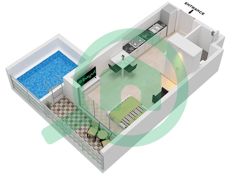 Samana Manhattan 1 - Studio Apartment Unit 14 FLOOR 2,3,5 Floor plan Unit 14, Floor 2,3,5 interactive3D