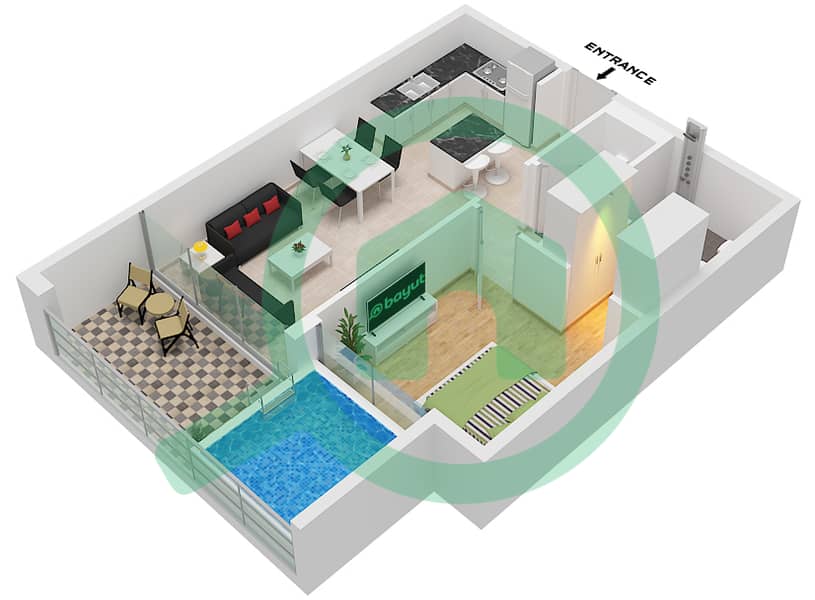 萨马纳曼哈顿1号 - 1 卧室公寓单位5,6,11,15 FLOOR 2-5,6-14戶型图 Unit 5,6,11,15, Floor 2-5,6-14(Even) interactive3D