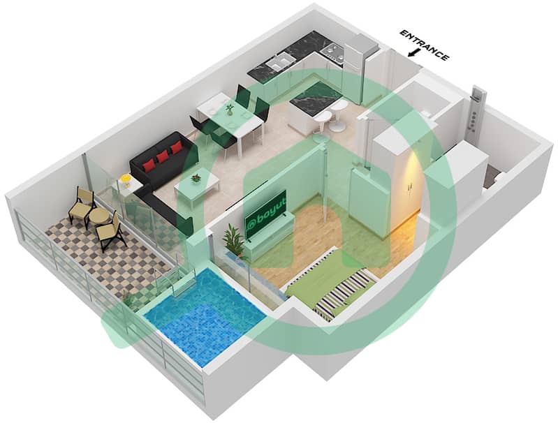 Samana Manhattan 1 - 1 Bedroom Apartment Unit 5,11 FLOOR 7-15(ODD) Floor plan Unit 5,11, Floor 7-15(Odd) interactive3D