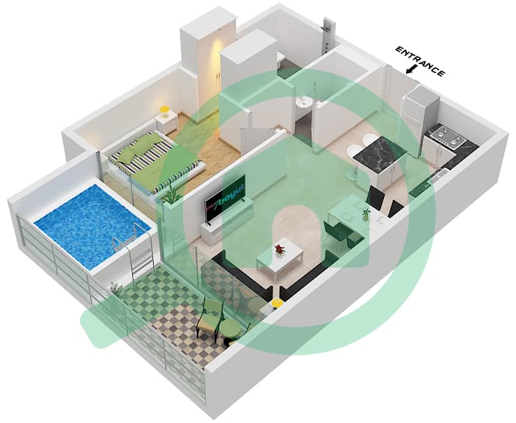 萨马纳曼哈顿1号 - 1 卧室公寓单位2,8 FLOOR 7-15(ODD)戶型图 Unit 2,8, Floor 7-15(Odd) interactive3D