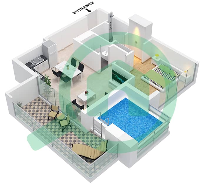 Samana Manhattan 1 - 1 Bedroom Apartment Unit 2 FLOOR 2-6 Floor plan Unit 2, Floor 2-6 interactive3D