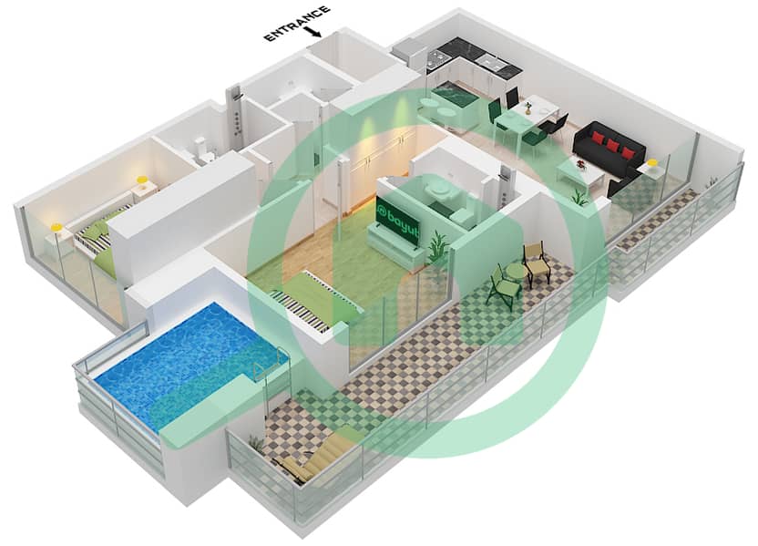 Samana Manhattan 1 - 2 Bedroom Apartment Unit 12 FLOOR 7-15(ODD) Floor plan Unit 12, Floor 7-15(Odd) interactive3D