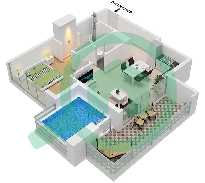 Samana Manhattan 1 - 1 Bedroom Apartment Unit 13 FLOOR 2,4-6 Floor plan Unit 13, Floor 2,4-6 interactive3D