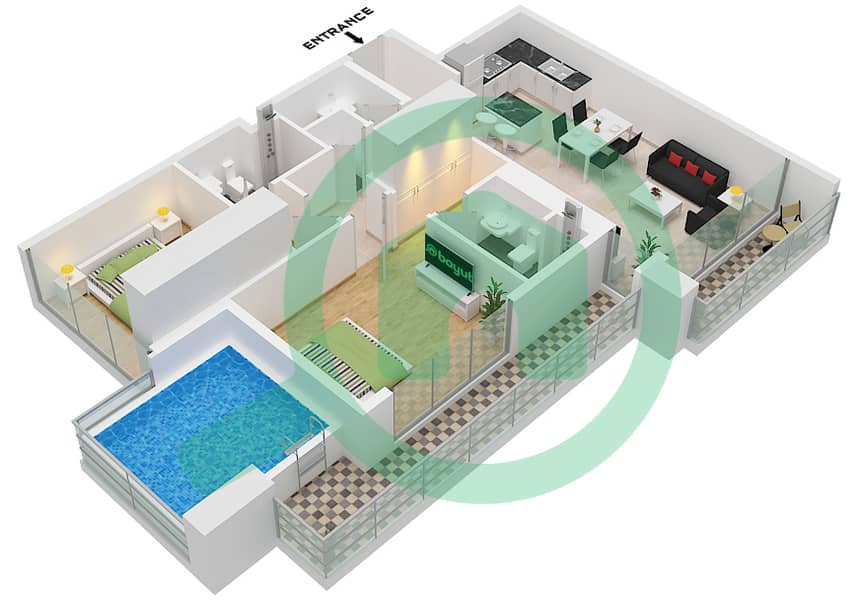 Samana Manhattan 1 - 2 Bedroom Apartment Unit 7 FLOOR 3,5 Floor plan Unit 7, Floor 3,5 interactive3D