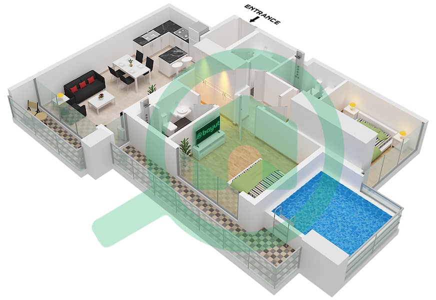 萨马纳曼哈顿1号 - 2 卧室公寓单位8 FLOOR 3,5戶型图 Unit 8, Floor 3,5 interactive3D