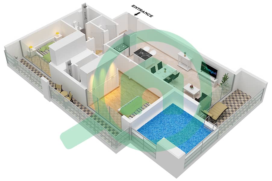 Samana Manhattan 1 - 2 Bedroom Apartment Unit 7 FLOOR 2,8-14(EVEN) Floor plan Unit 7, Floor 2,8-14(Even) interactive3D