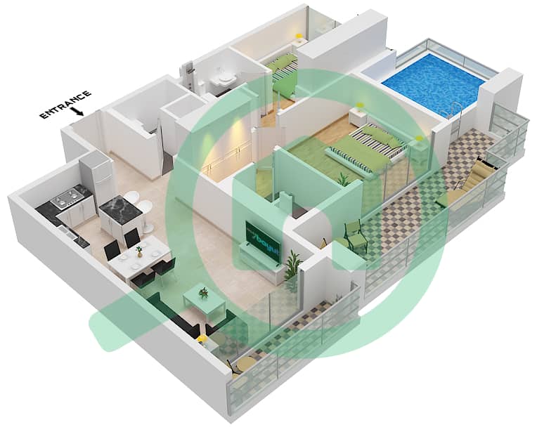 Samana Manhattan 1 - 2 Bedroom Apartment Unit 7 FLOOR 7-15(ODD) Floor plan Unit 7, Floor 7-15(Odd) interactive3D