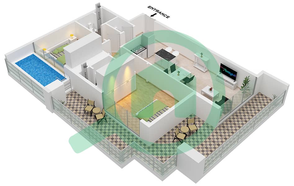 Samana Manhattan 1 - 2 Bedroom Apartment Unit 8 FLOOR 4,6 Floor plan Unit 8, Floor 4,6 interactive3D