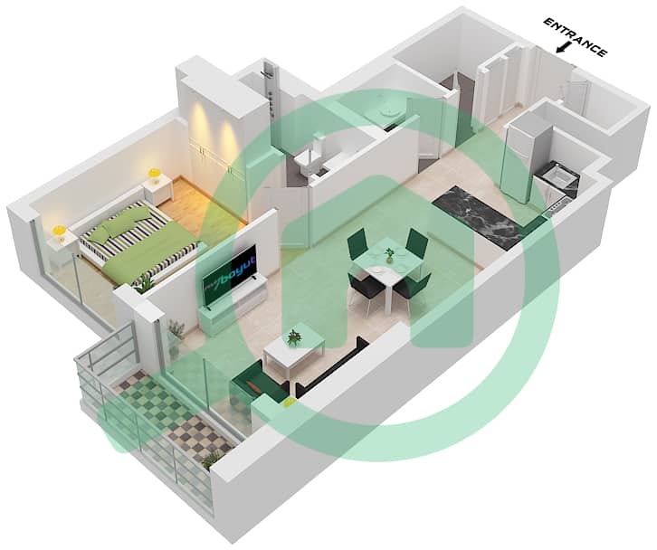 320 Риверсайд Кресцент - Апартамент 1 Спальня планировка Тип/мера B/UNIT 2 FLOOR 7,8,10-13 Type B Unit 2 Floor 7,8,10-13,15-18,22-27,30-32,36-38,40-41,43-46,50-55,57,58,60,61 interactive3D