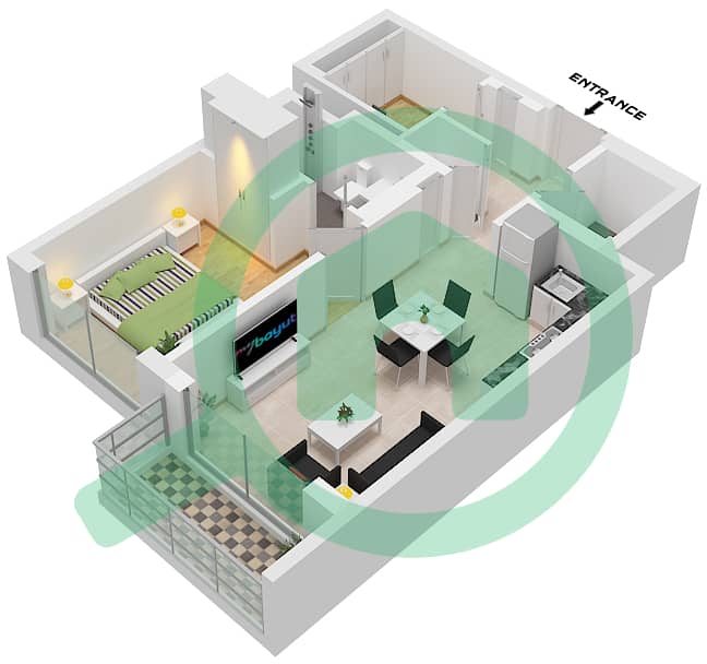 320 Риверсайд Кресцент - Апартамент 1 Спальня планировка Тип/мера A/UNIT 3 FLOOR 7-18,22-32 Type A Unit 3 Floor 7-18,22-32,36-46,50-61 interactive3D